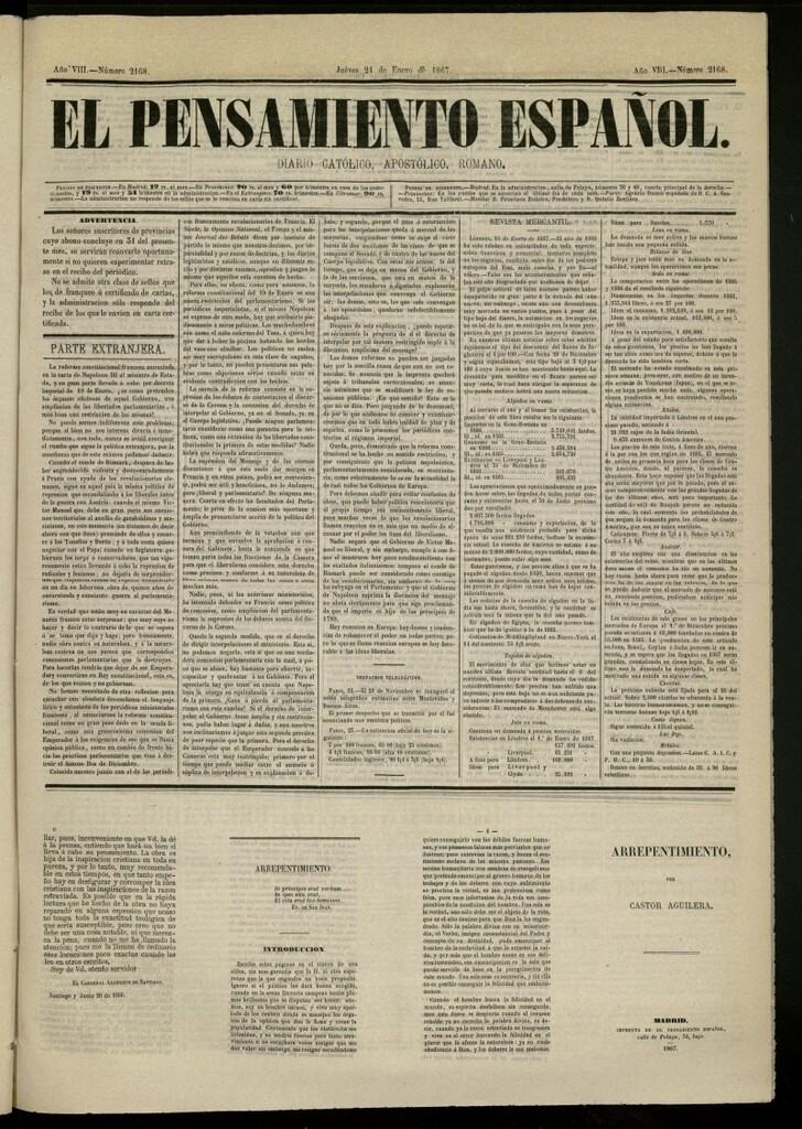 Miniatura de El Pensamiento Español del 24 de enero de 1867, nº 2168
