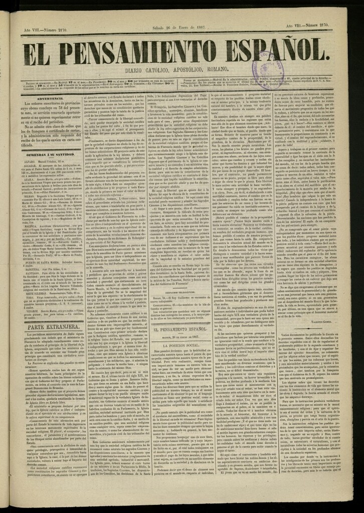 Miniatura de El Pensamiento Español del 26 de enero de 1867, nº 2170