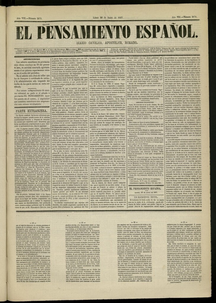 Miniatura de El Pensamiento Español del 28 de enero de 1867, nº 2171