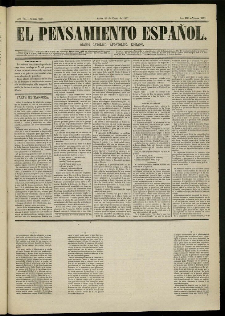 Miniatura de El Pensamiento Español del 29 de enero de 1867, nº 2172