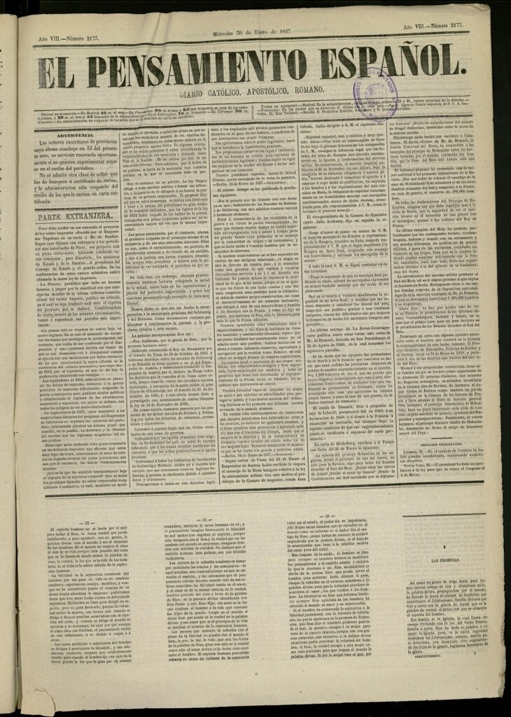 Miniatura de El Pensamiento Español del 30 de enero de 1867, nº 2173