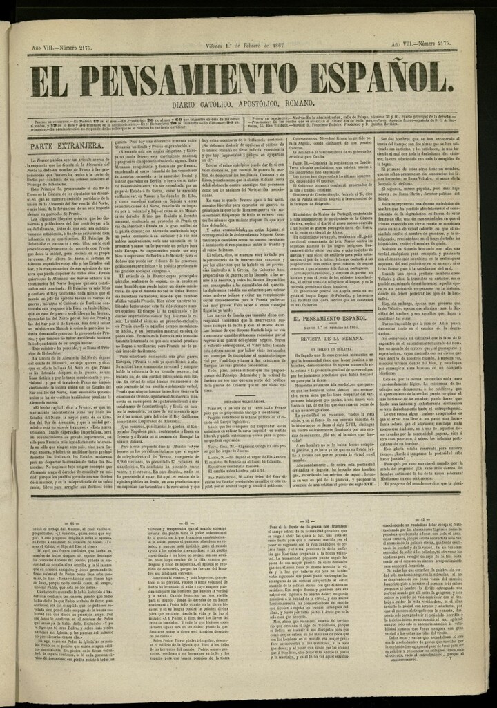 Miniatura de El Pensamiento Español del 1 de febrero de 1867, nº 2175