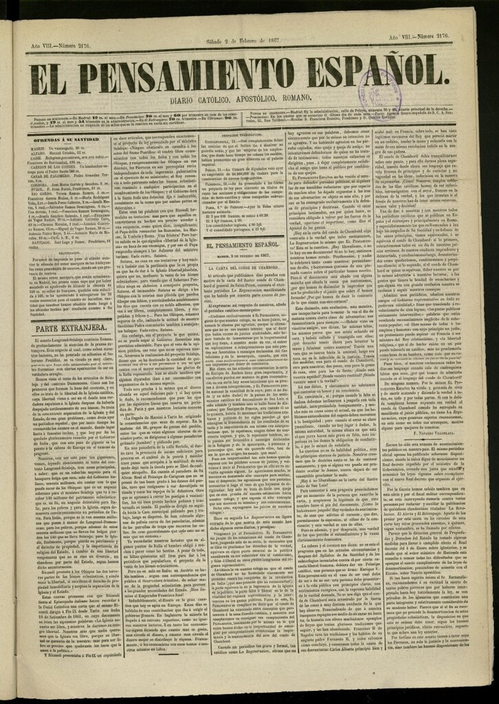 Miniatura de El Pensamiento Español del 2 de febrero de 1867, nº 2176
