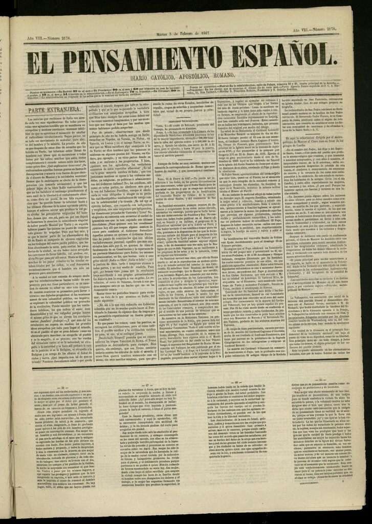 Miniatura de El Pensamiento Español del 5 de febrero de 1867, nº 2178