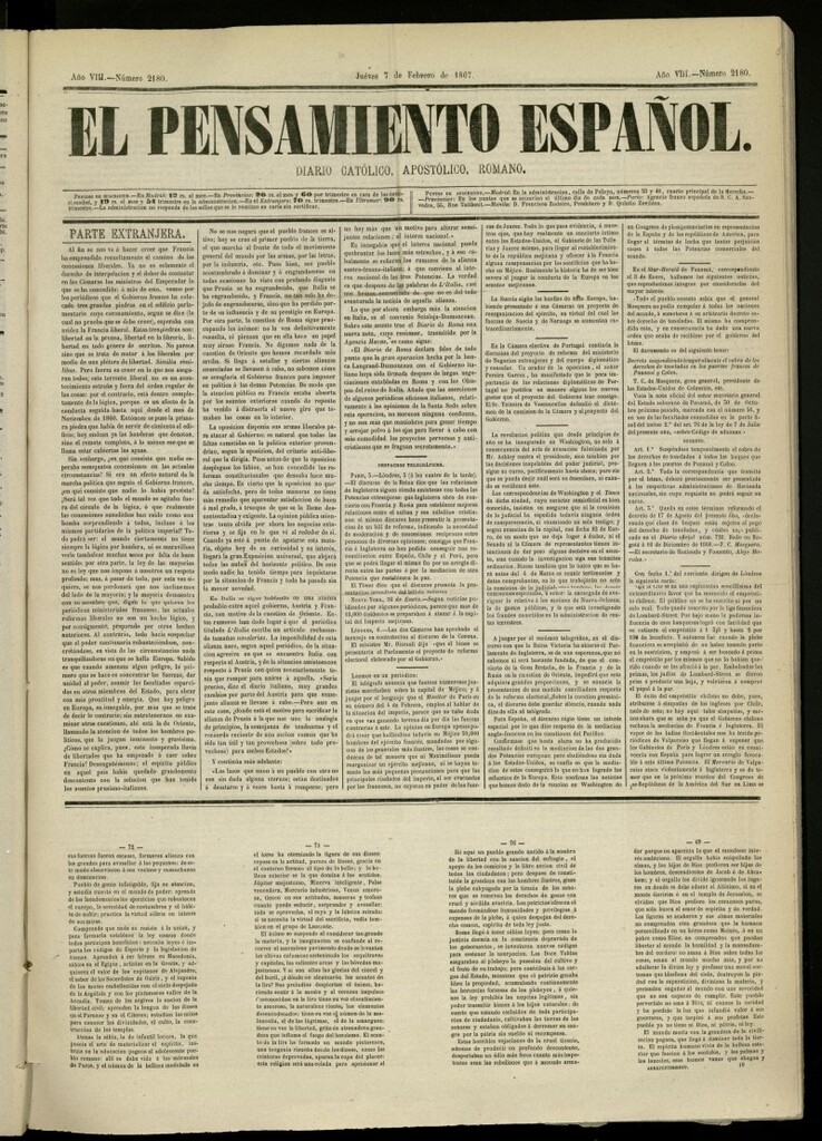 Miniatura de El Pensamiento Español del 7 de febrero de 1867, nº 2180