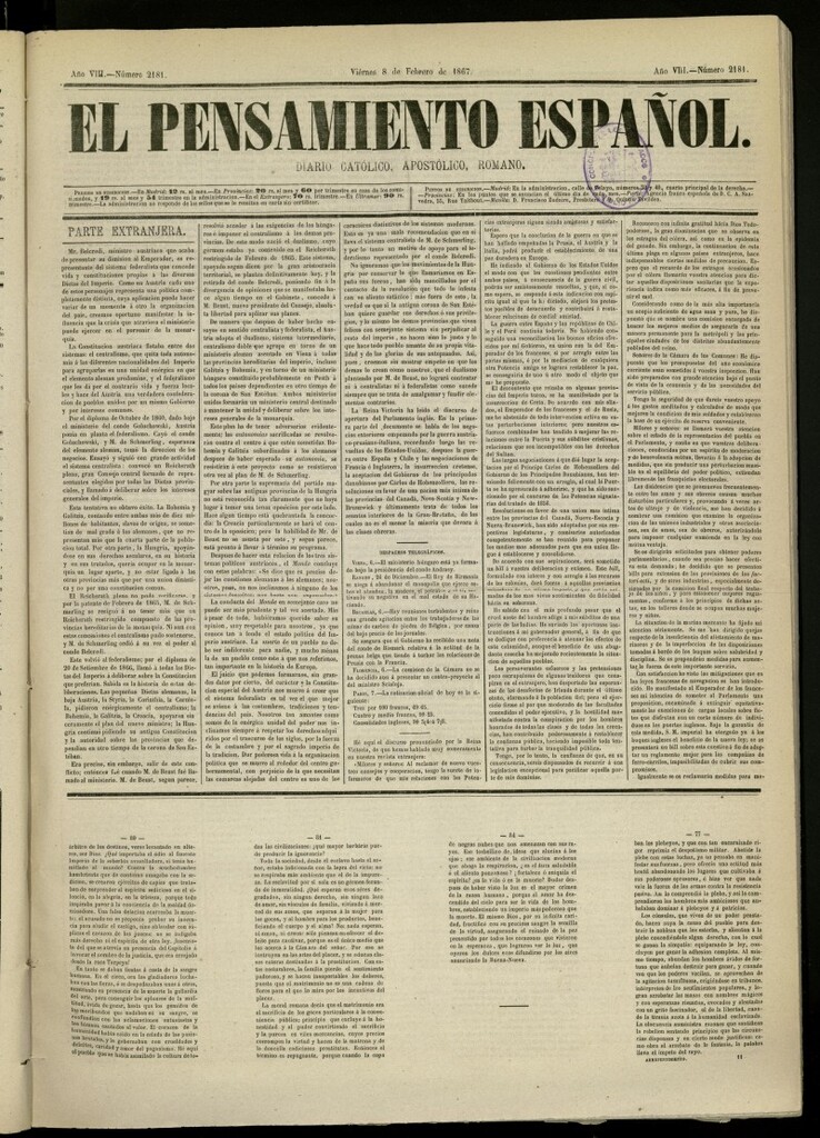 Miniatura de El Pensamiento Español del 8 de febrero de 1867, nº 2181