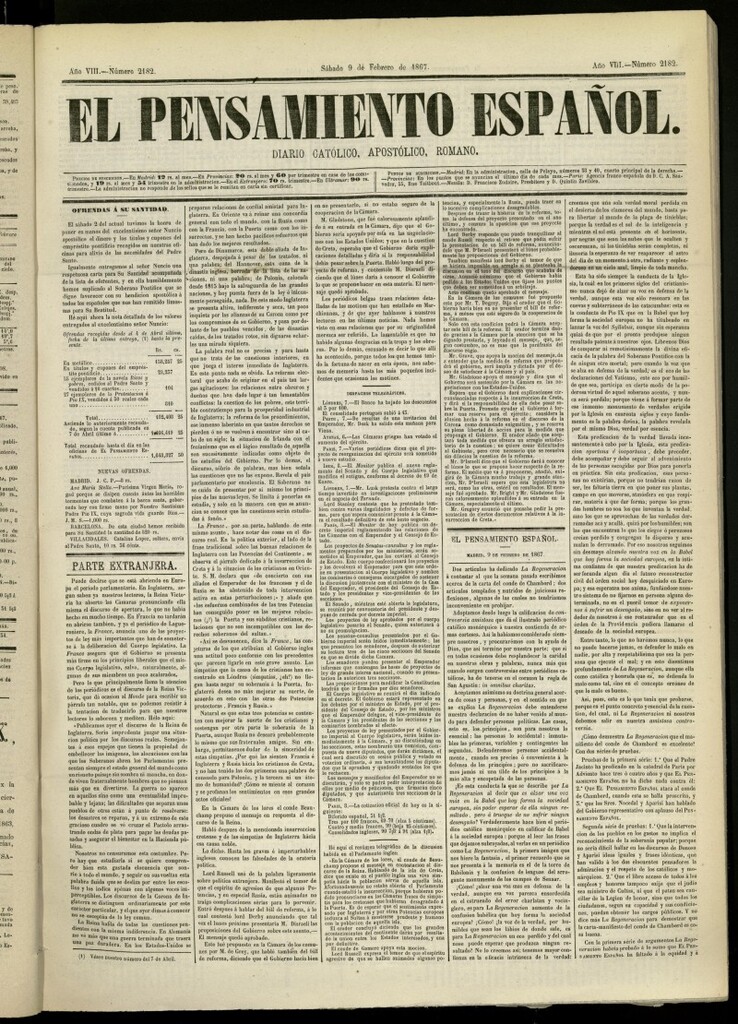 Miniatura de El Pensamiento Español del 9 de febrero de 1867, nº 2182