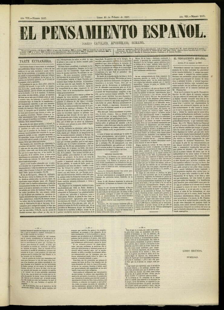 Miniatura de El Pensamiento Español del 11 de febrero de 1867, nº 2183