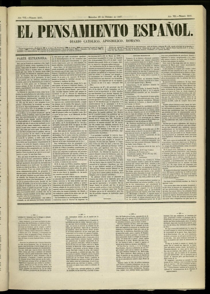 Miniatura de El Pensamiento Español del 13 de febrero de 1867, nº 2185