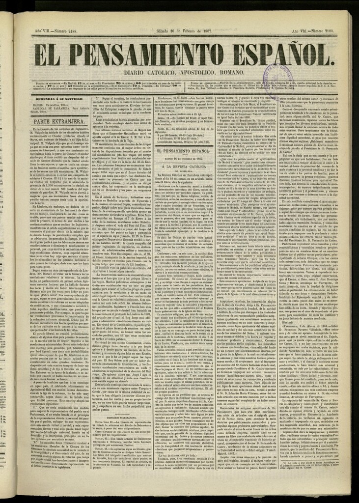 Miniatura de El Pensamiento Español del 16 de febrero de 1867, nº 2188