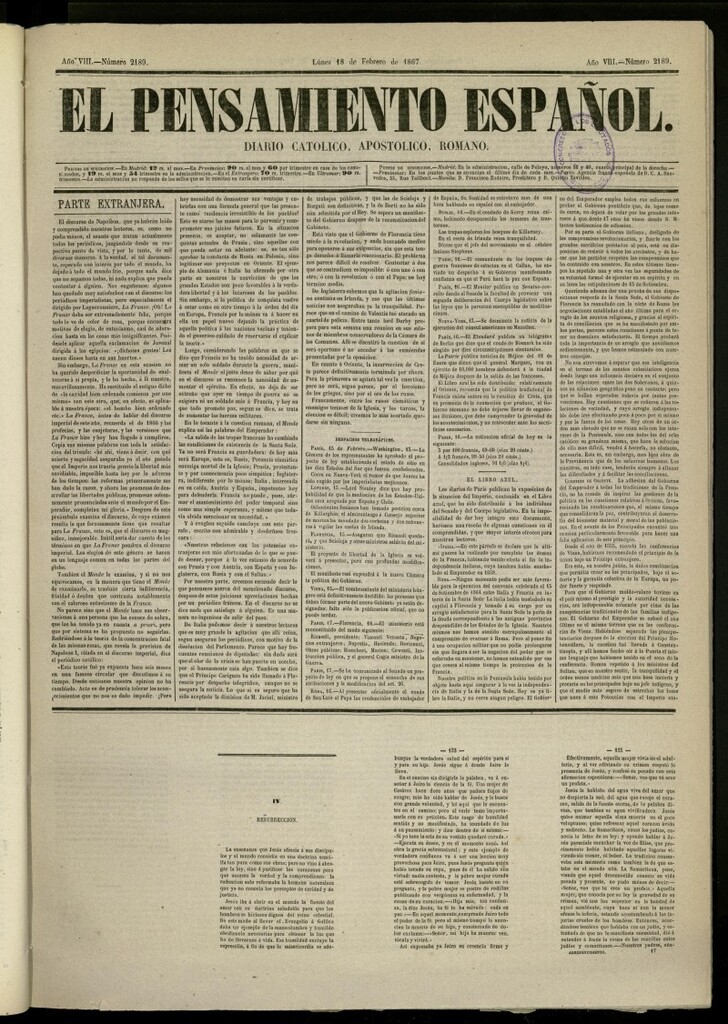 Miniatura de El Pensamiento Español del 18 de febrero de 1867, nº 2189