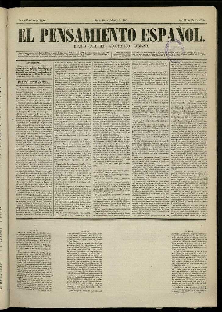 Miniatura de El Pensamiento Español del 19 de febrero de 1867, nº 2190