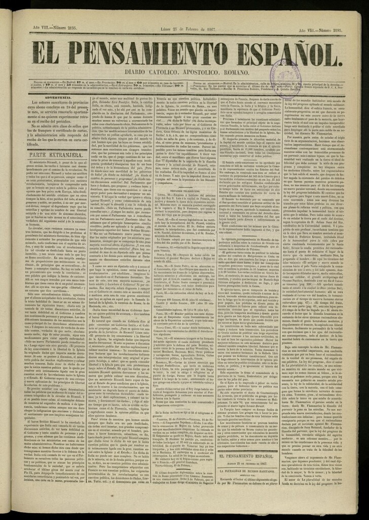 Miniatura de El Pensamiento Español del 25 de febrero de 1867, nº 2195