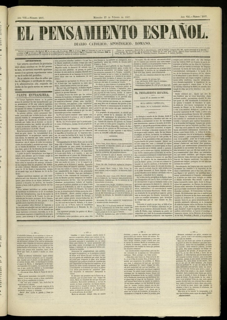Miniatura de El Pensamiento Español del 27 de febrero de 1867, nº 2197