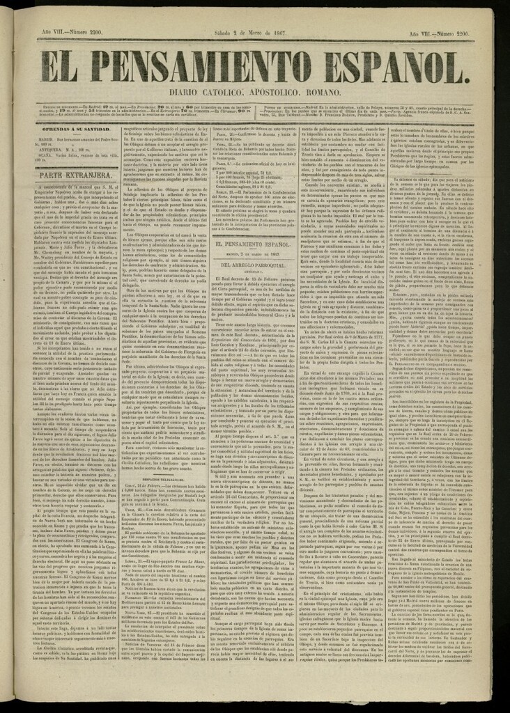 Miniatura de El Pensamiento Español del 2 de marzo de 1867, nº 2200