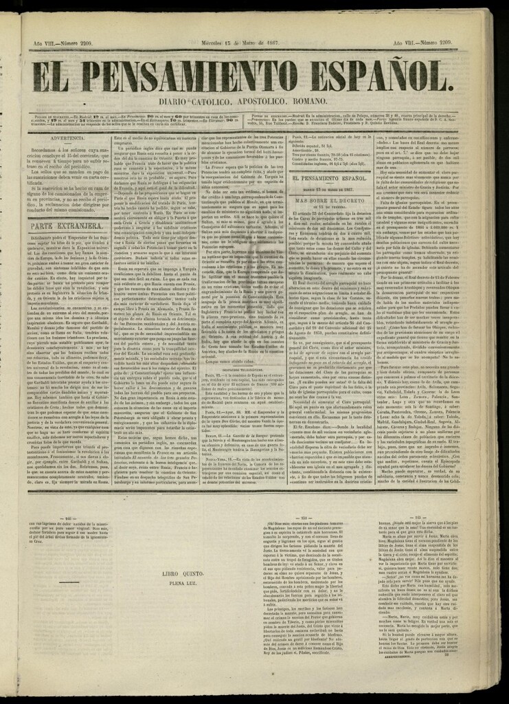 Miniatura de El Pensamiento Español del 13 de marzo de 1867, nº 2209