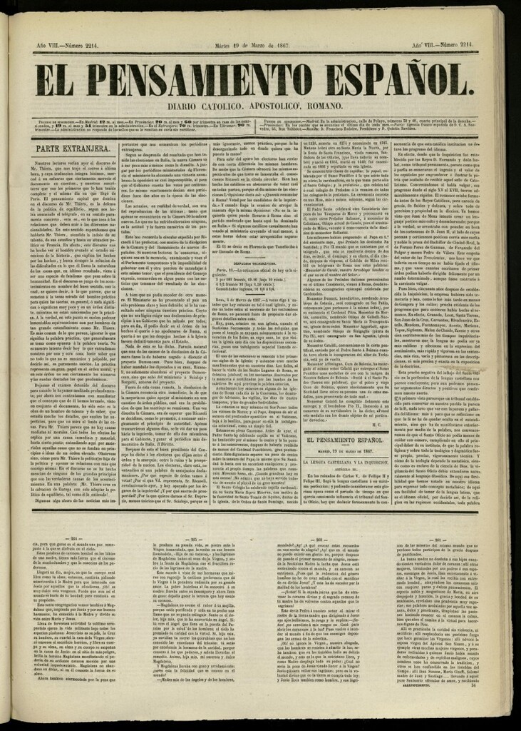 Miniatura de El Pensamiento Español del 19 de marzo de 1867, nº 2214