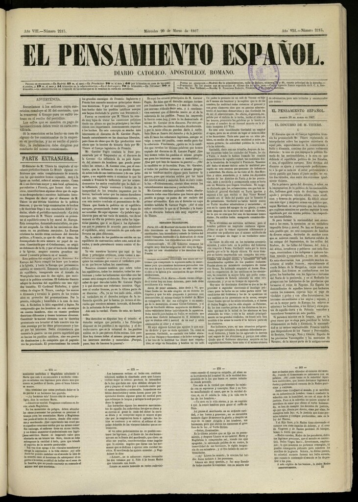 Miniatura de El Pensamiento Español del 20 de marzo de 1867, nº 2215
