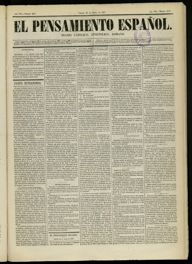 Miniatura de El Pensamiento Español del 22 de marzo de 1867, nº 2217