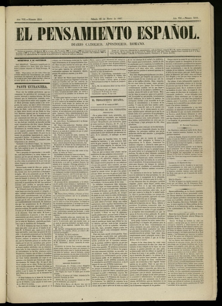 Miniatura de El Pensamiento Español del 23 de marzo de 1867, nº 2218