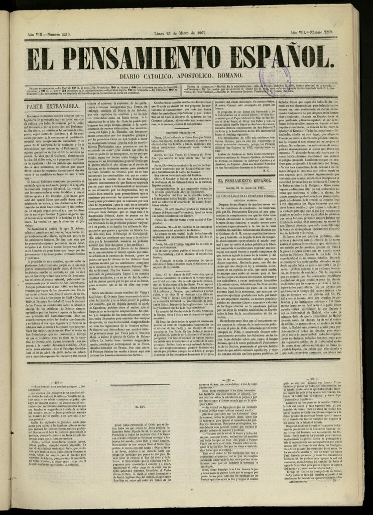 Miniatura de El Pensamiento Español del 25 de marzo de 1867, nº 2219