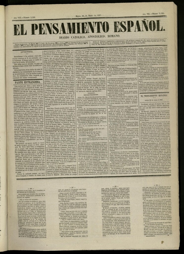 Miniatura de El Pensamiento Español del 26 de marzo de 1867, nº 2220