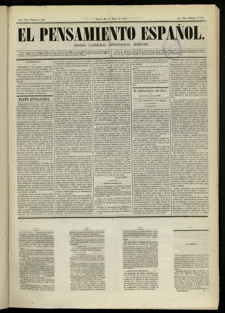 Miniatura de El Pensamiento Español del 28 de marzo de 1867, nº 2222