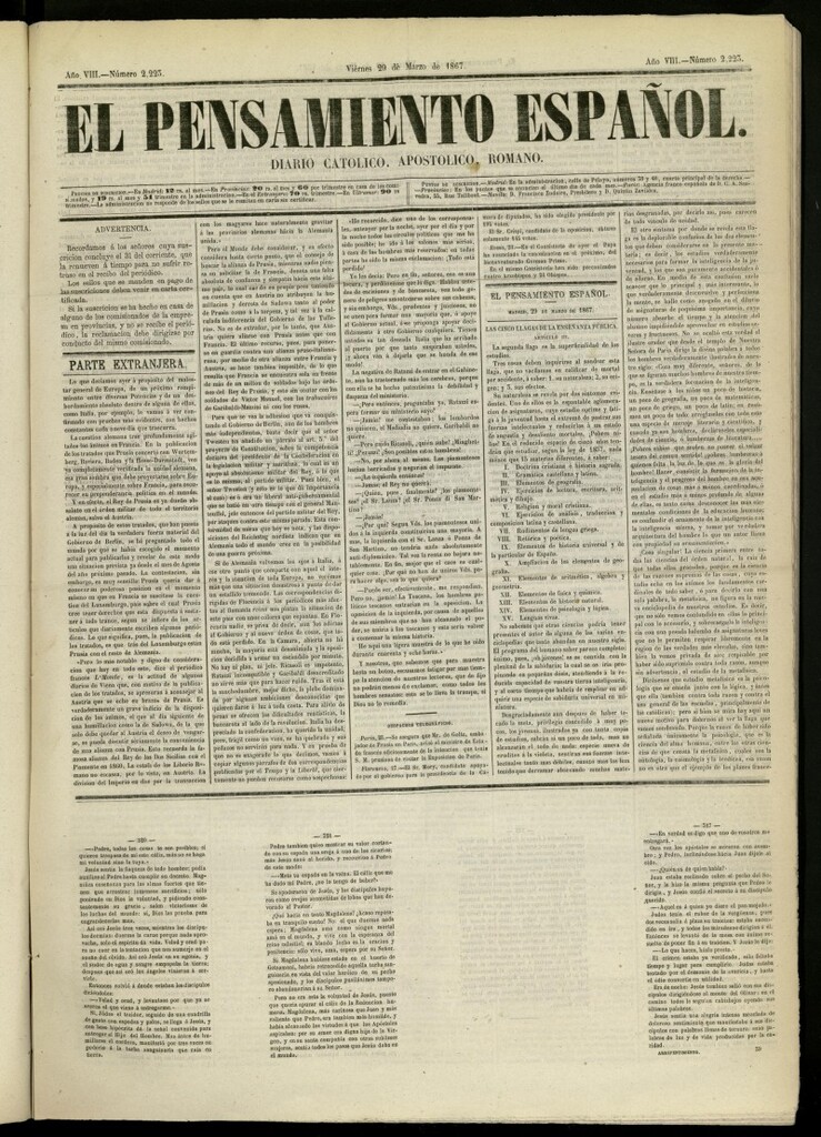Miniatura de El Pensamiento Español del 29 de marzo de 1867, nº 2223