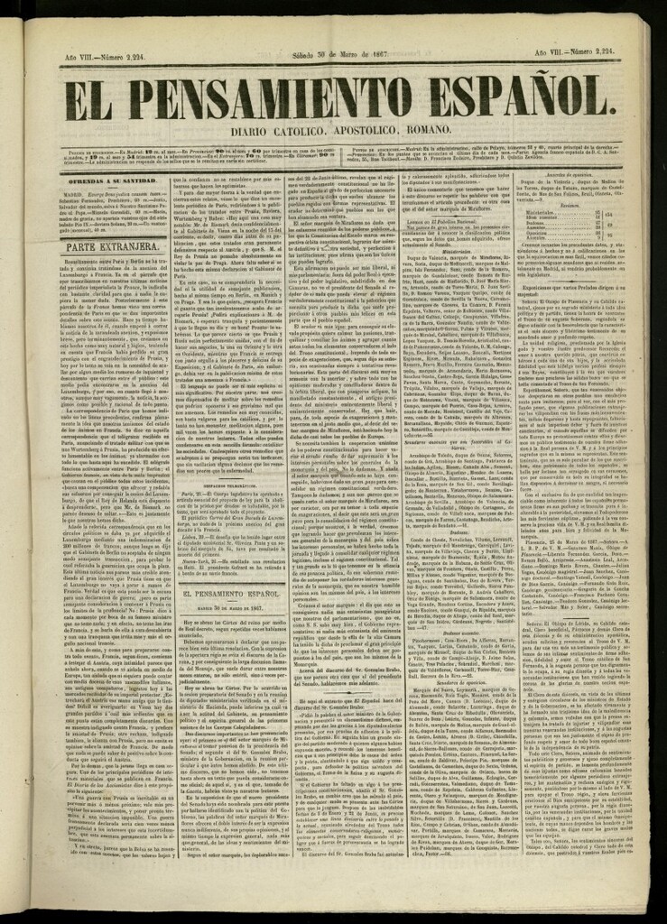 Miniatura de El Pensamiento Español del 30 de marzo de 1867, nº 2224
