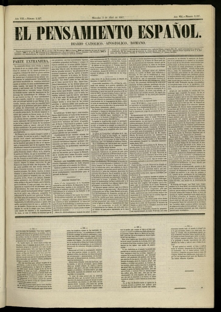 Miniatura de El Pensamiento Español del 3 de abril de 1867, nº 2227