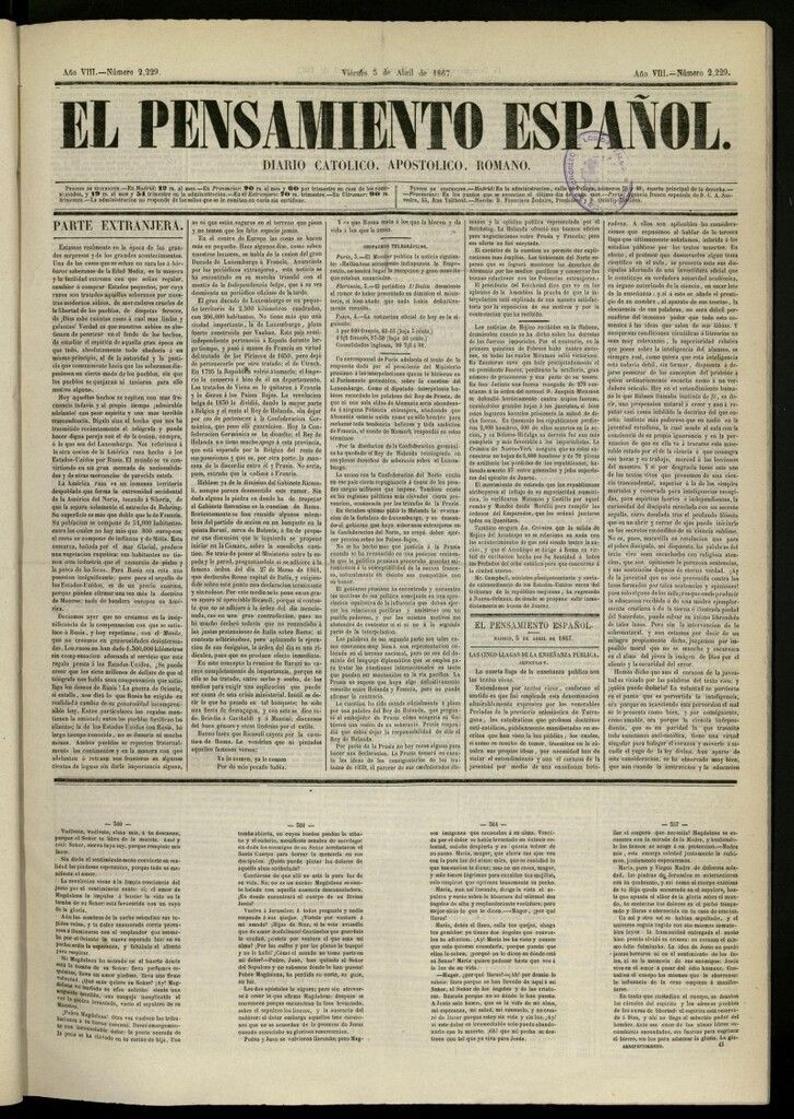 Miniatura de El Pensamiento Español del 5 de abril de 1867, nº 2229