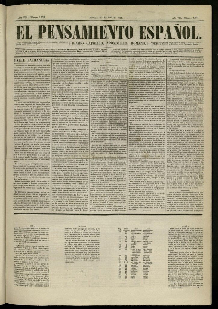 Miniatura de El Pensamiento Español del 10 de abril de 1867, nº 2233
