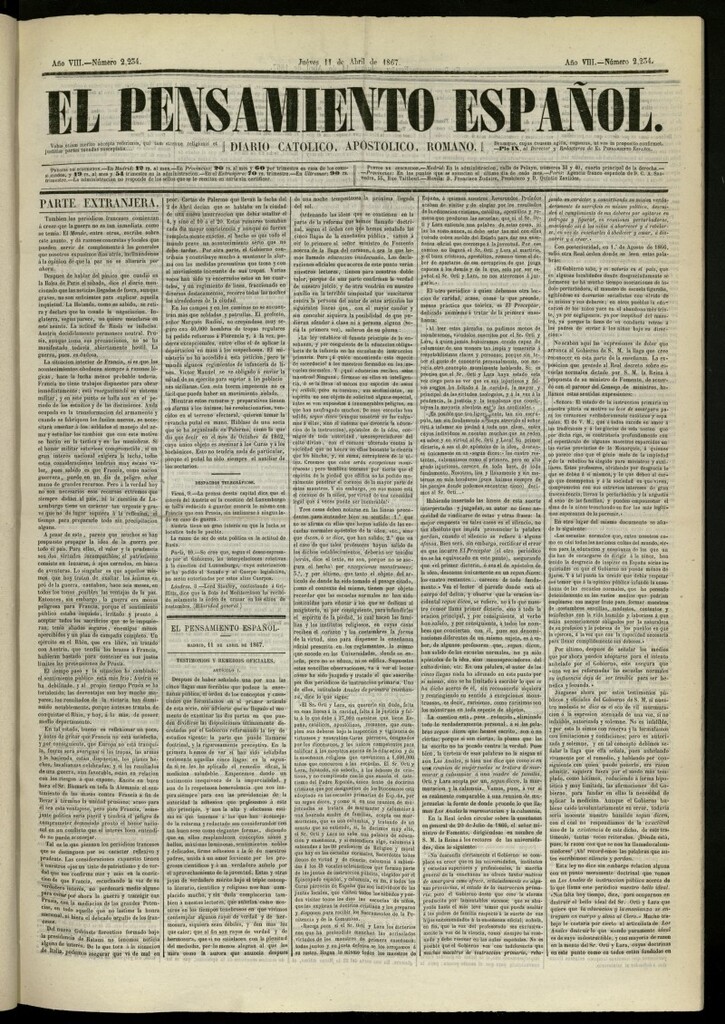 Miniatura de El Pensamiento Español del 11 de abril de 1867, nº 2234