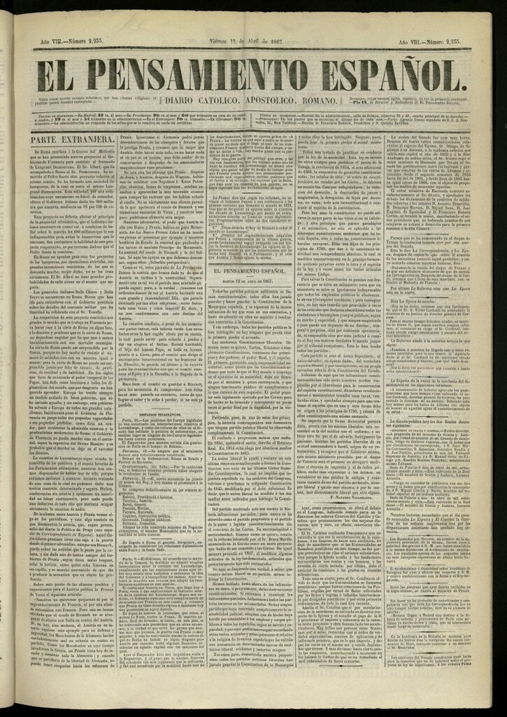 Miniatura de El Pensamiento Español del 12 de abril de 1867, nº 2235