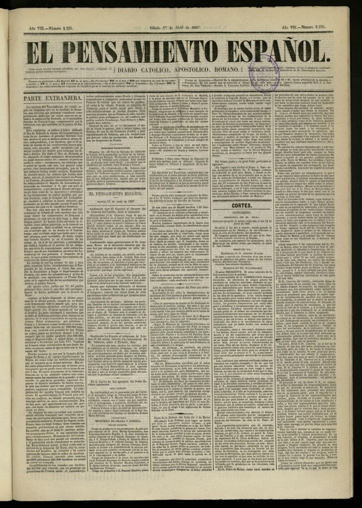 Miniatura de El Pensamiento Español del 13 de abril de 1867, nº 2236
