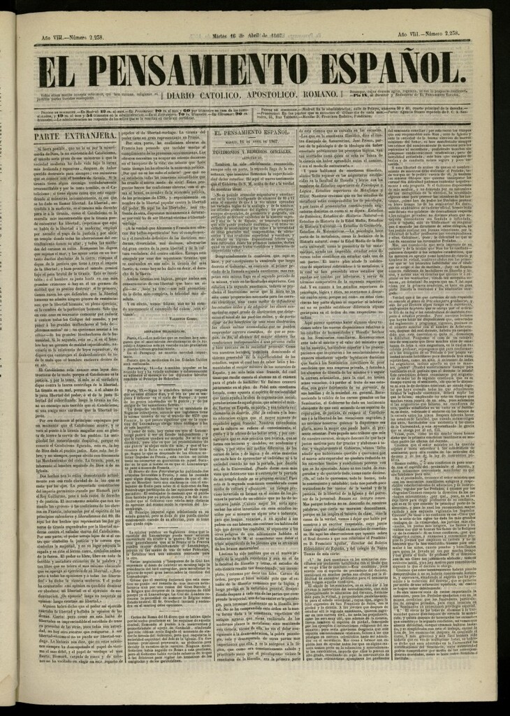 Miniatura de El Pensamiento Español del 16 de abril de 1867, nº 2238