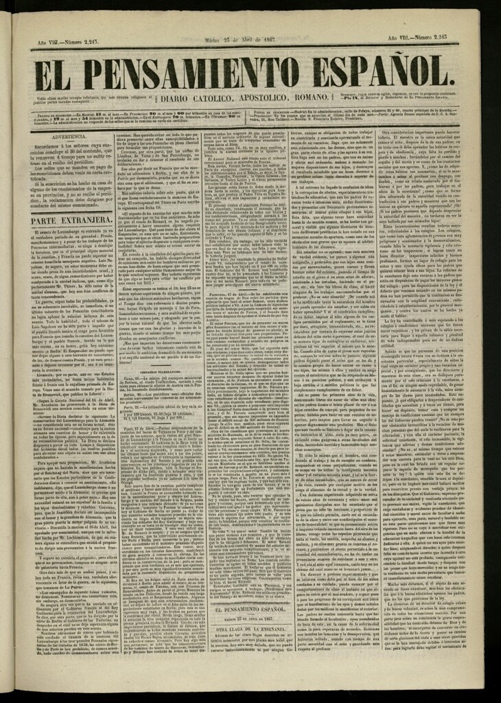 Miniatura de El Pensamiento Español del 23 de abril de 1867, nº 2243