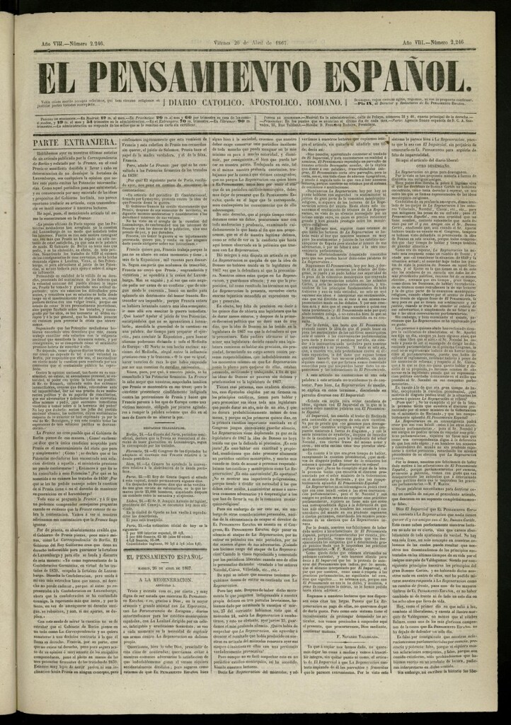 Miniatura de El Pensamiento Español del 26 de abril de 1867, nº 2246