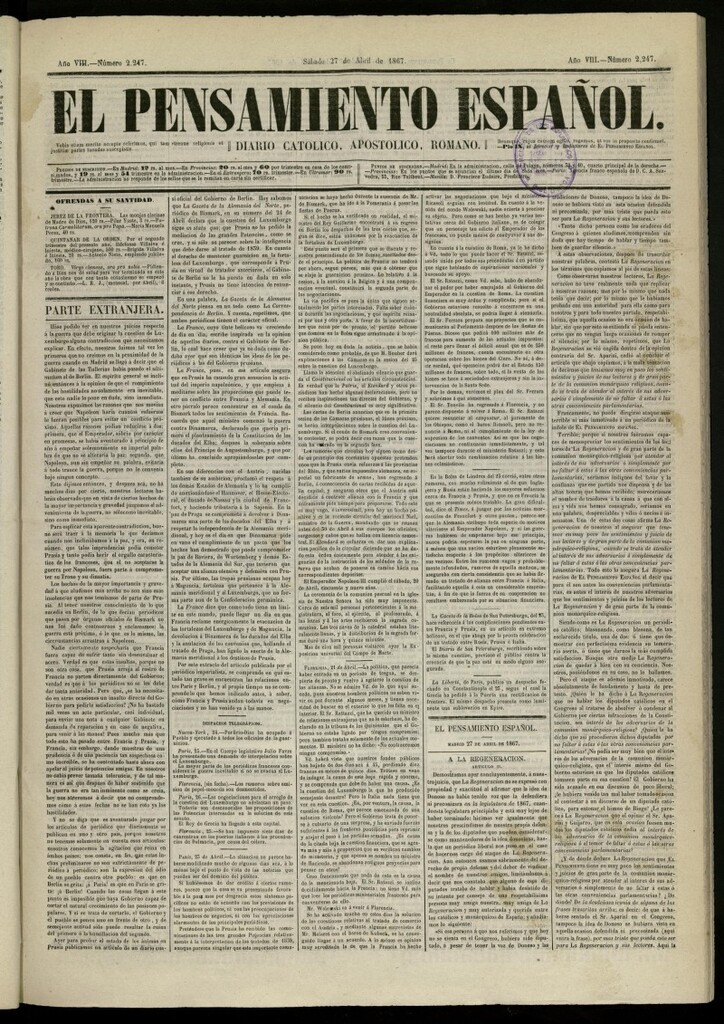 Miniatura de El Pensamiento Español del 27 de abril de 1867, nº 2247