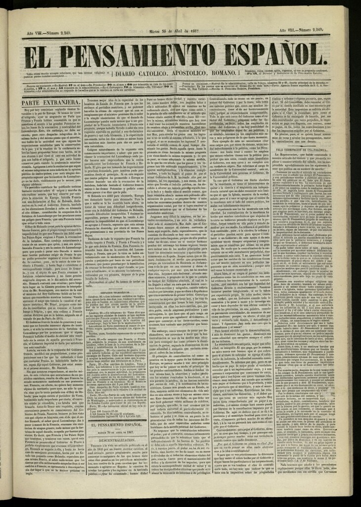 Miniatura de El Pensamiento Español del 30 de abril de 1867, nº 2249