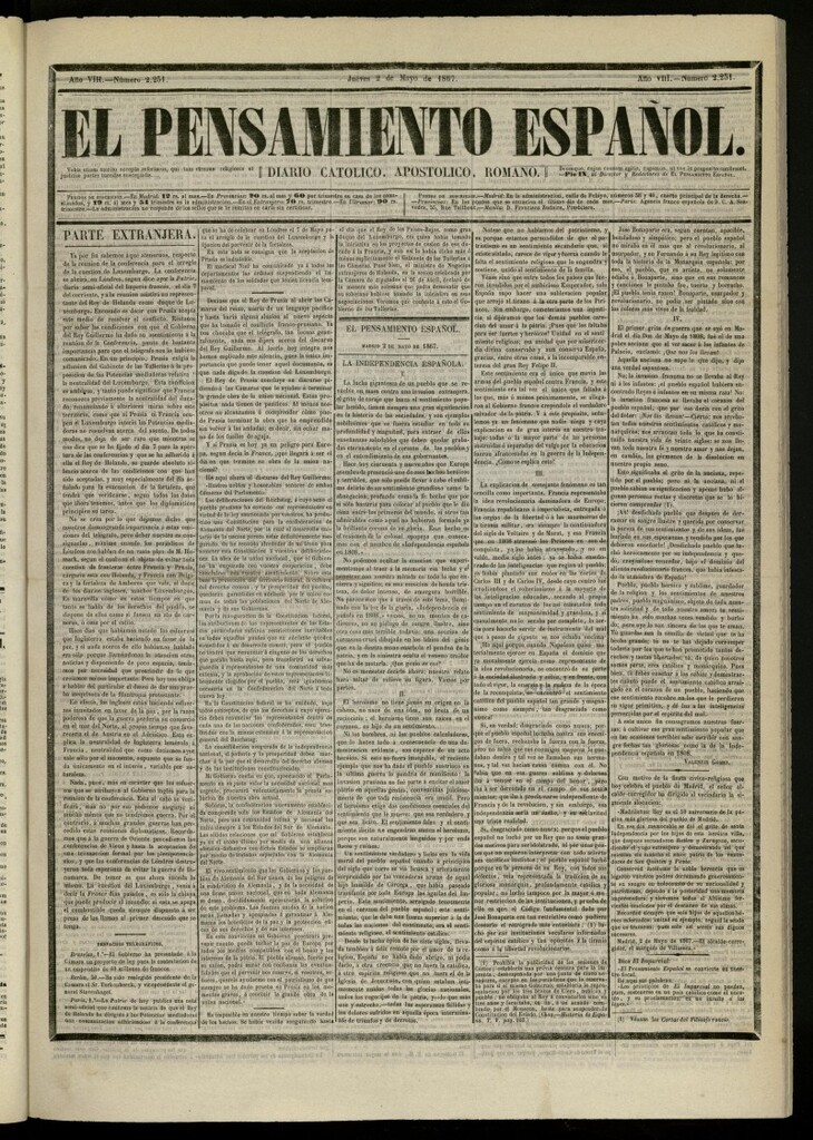 Miniatura de El Pensamiento Español del 2 de mayo de 1867, nº 2251
