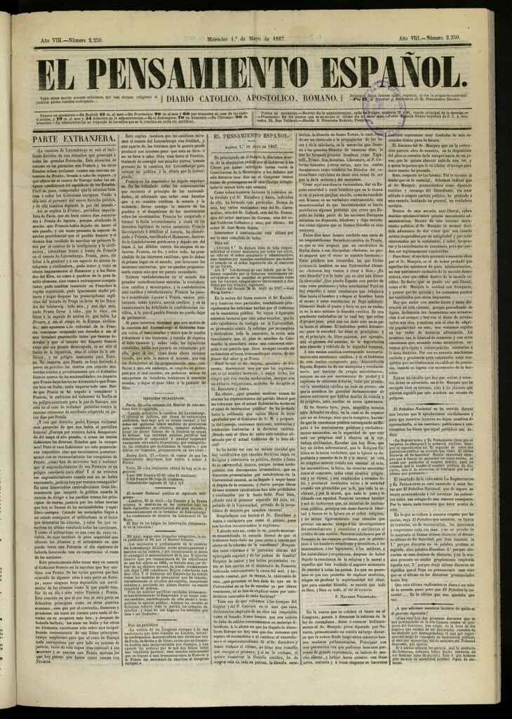 Miniatura de El Pensamiento Español del 1 de mayo de 1867, nº 2250