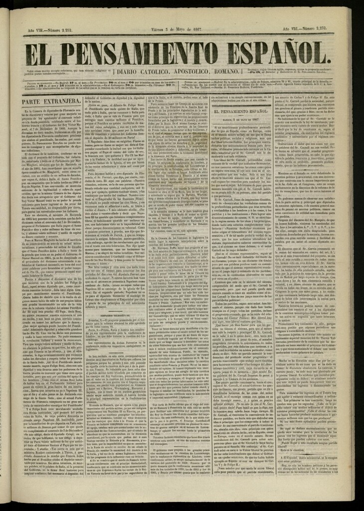 Miniatura de El Pensamiento Español del 3 de mayo de 1867, nº 2252