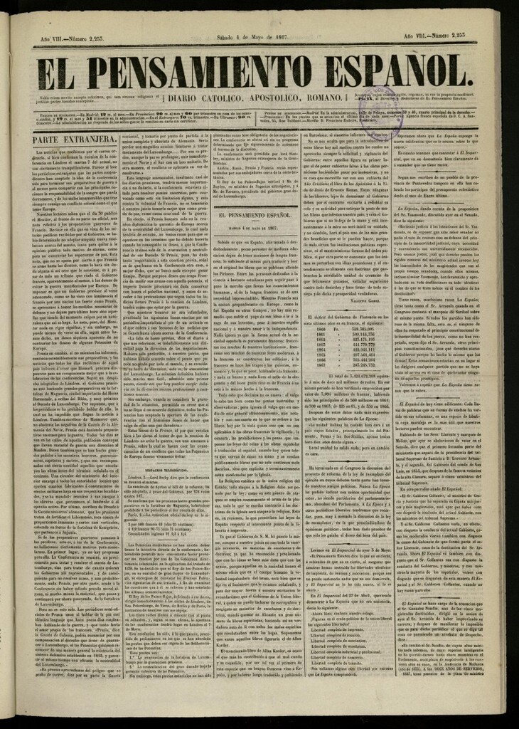 Miniatura de El Pensamiento Español del 4 de mayo de 1867, nº 2253