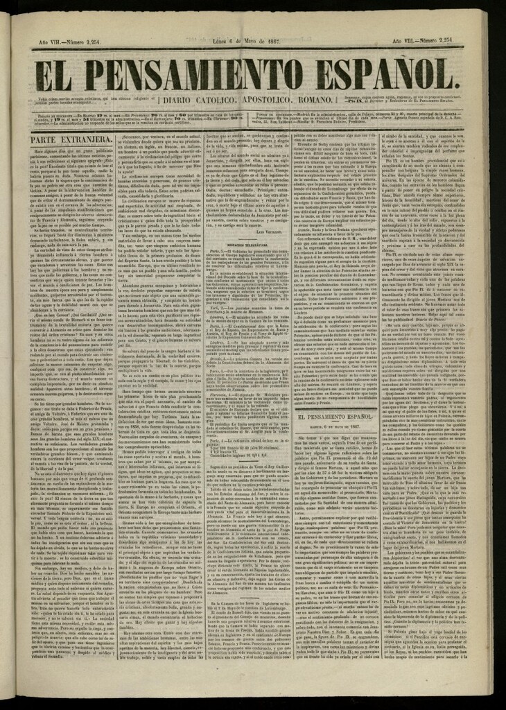Miniatura de El Pensamiento Español del 6 de mayo de 1867, nº 2254