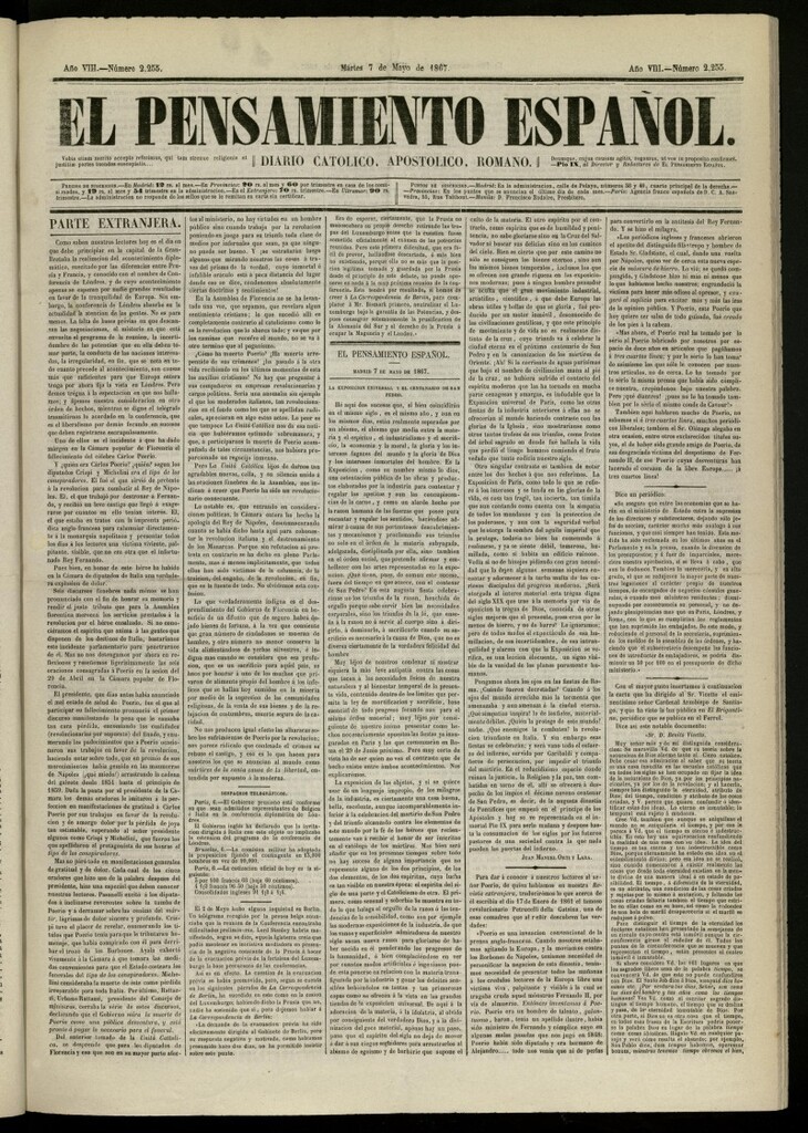 Miniatura de El Pensamiento Español del 7 de mayo de 1867, nº 2255
