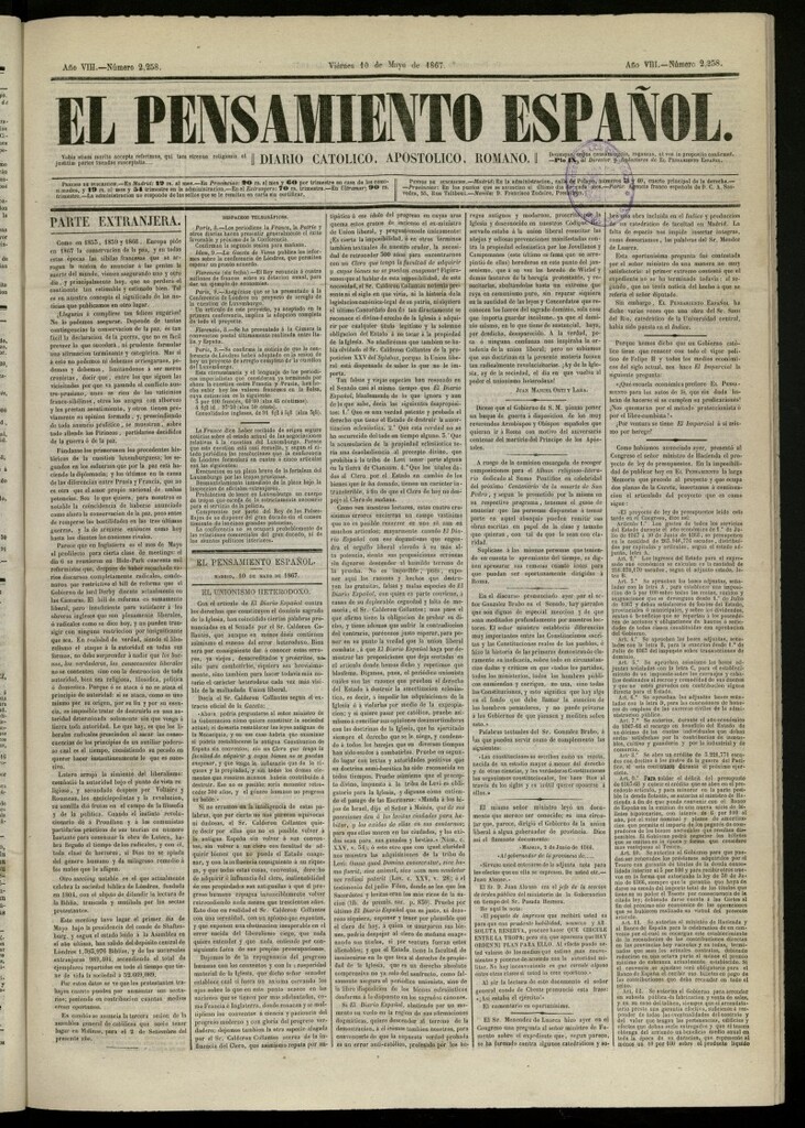 Miniatura de El Pensamiento Español del 10 de mayo de 1867, nº 2258