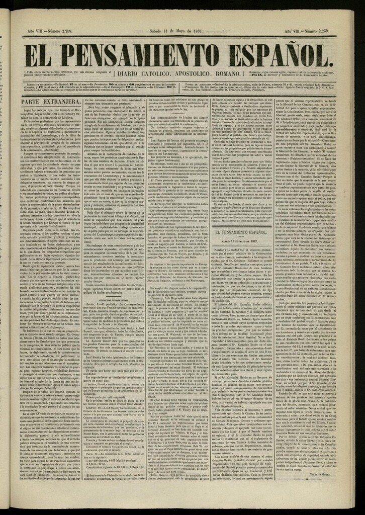 Miniatura de El Pensamiento Español del 11 de mayo de 1867, nº 2259