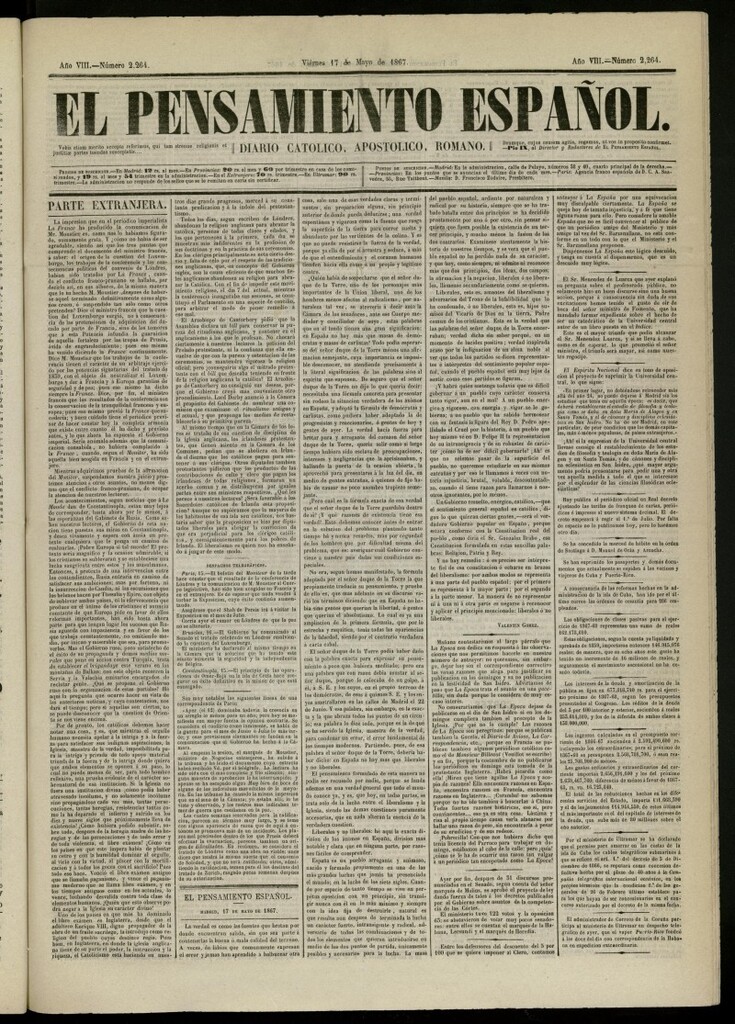 Miniatura de El Pensamiento Español del 17 de mayo de 1867, nº 2264
