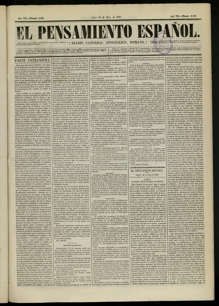 Miniatura de El Pensamiento Español del 20 de mayo de 1867, nº 2266